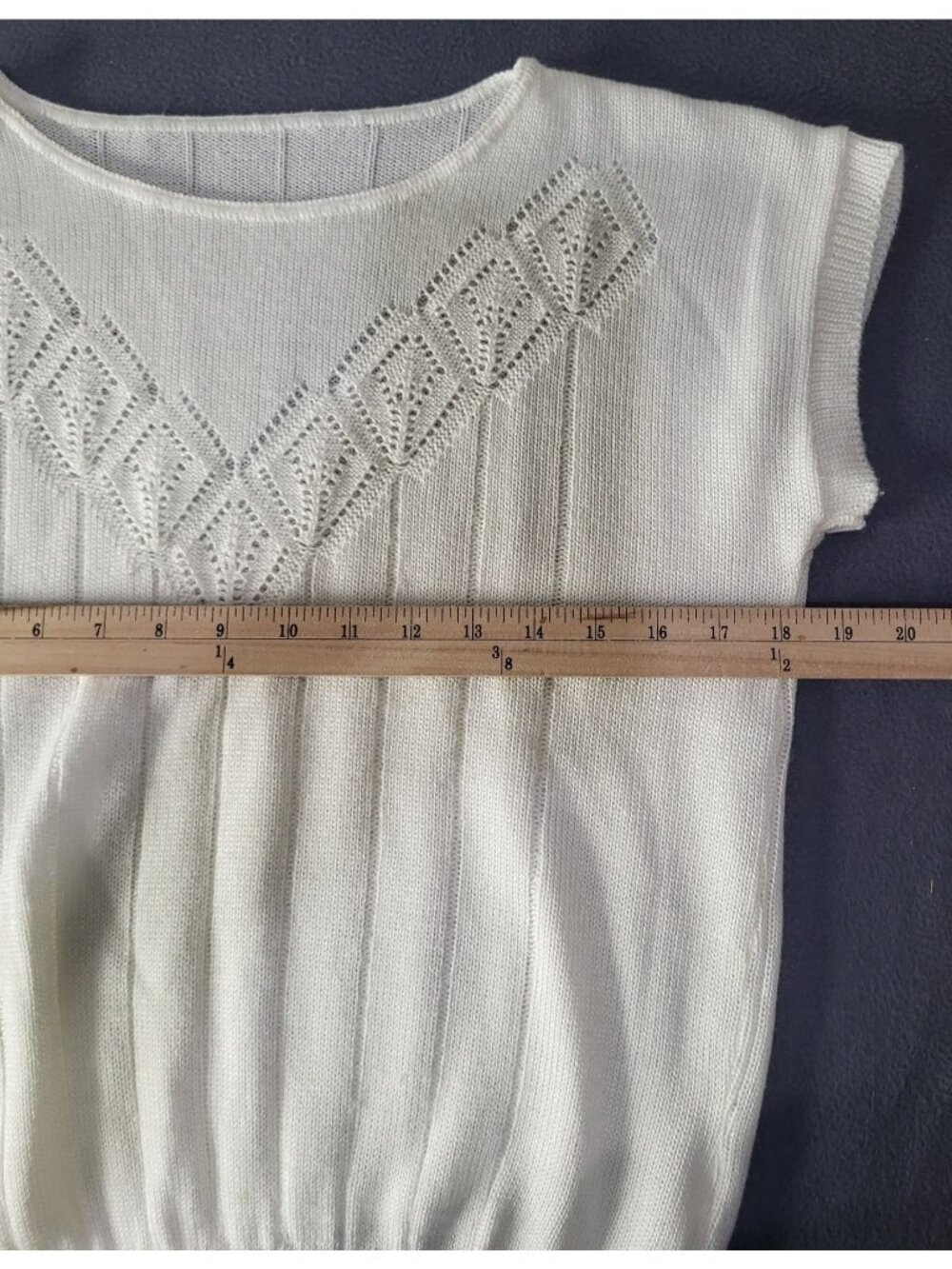Vintage Women's Large Boho Retro Off White Sweater Acrylic Made in USA Openwork - Picture 3 of 7